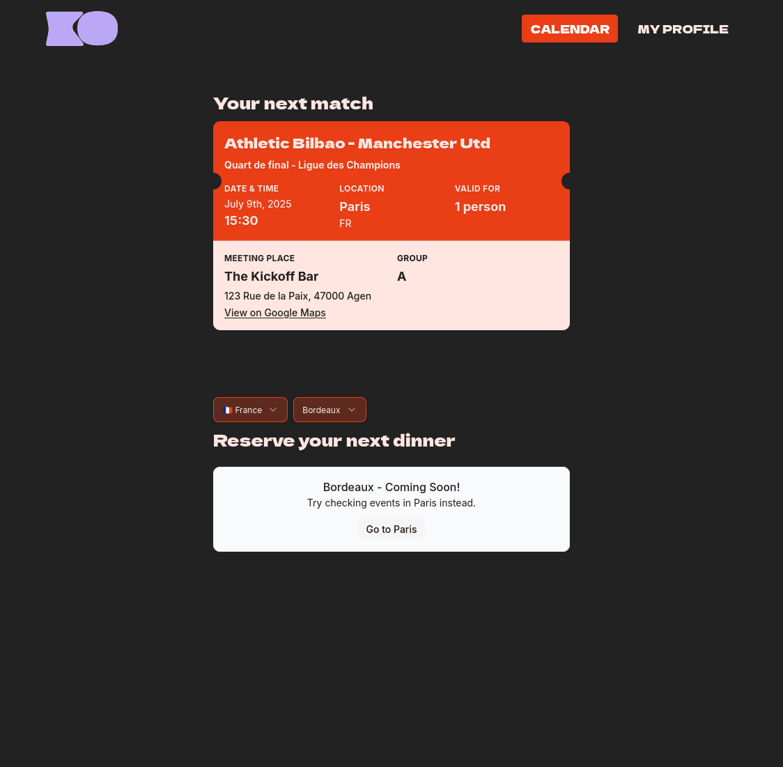 Kickoff Network - Page d'accueil