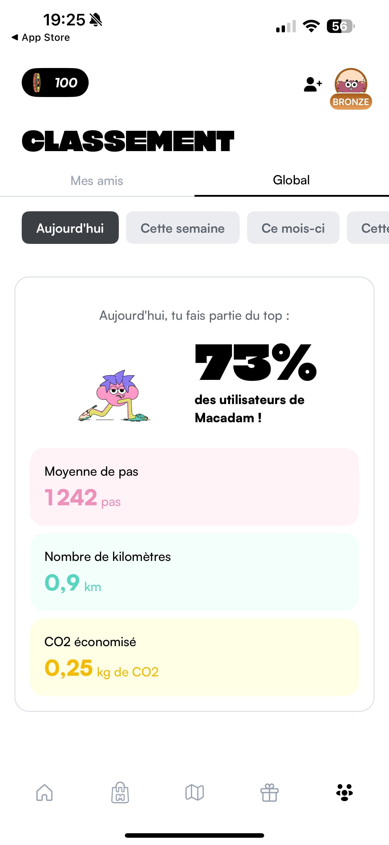 Macadam app leaderboard page showing user rankings