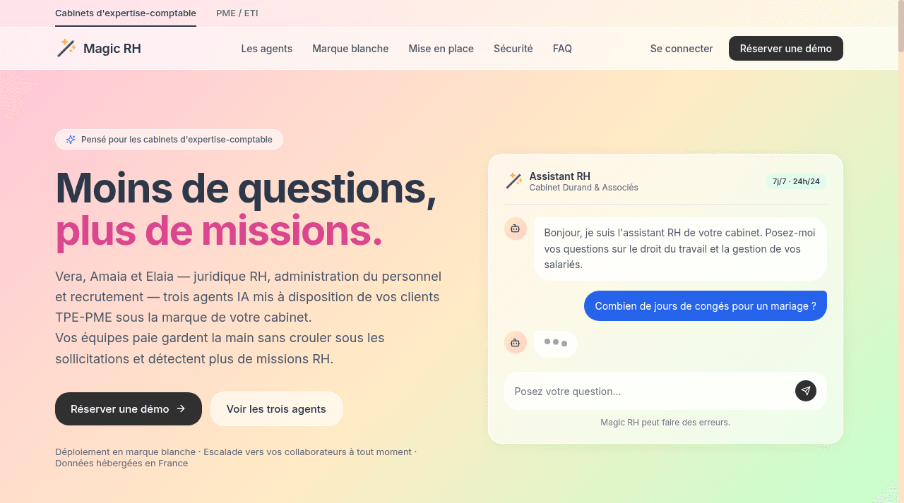 Magic RH - Page d'accueil du site vitrine